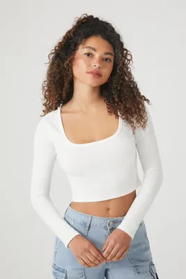 Women's Ribbed Knit Crop Top in White, XL