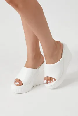 Women's Faux Leather Platform Wedges in White, 7