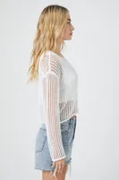 Women's Sheer Scalloped Sweater in Cream Large