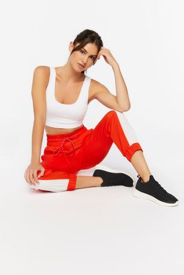 Women's Active Side-Striped Drawstring Joggers in Fiery Red/White Small