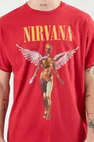 Men Distressed Nirvana Graphic Tee in Burgundy, XXL