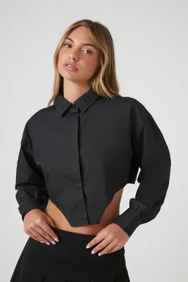 Women's Cropped Curved-Hem Shirt in Black, XS
