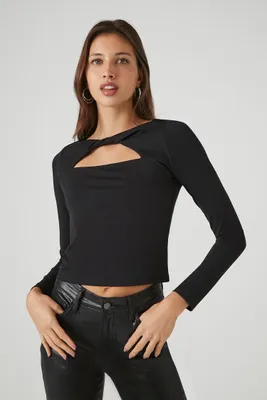 Women's Twisted Cutout Crop Top in Black Small