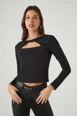 Women's Twisted Cutout Crop Top Black,