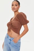 Women's Peasant-Sleeve Crop Top in Chocolate Small