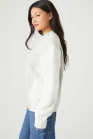 Women's Colorblock Cable Knit-Sleeve Pullover in Heather Grey Medium