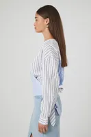 Women's Pinstriped Poplin Wrap Top in White/Blue, XS