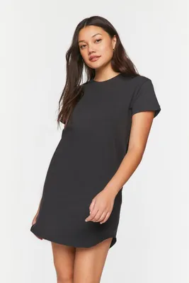 Women's Raw-Cut Mini T-Shirt Dress in Black Small