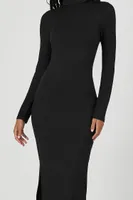 Women's Ribbed Mock Neck Maxi Dress Black