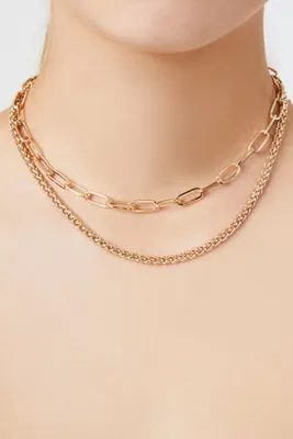 Women's Layered Anchor & Curb Chain Necklace in Gold