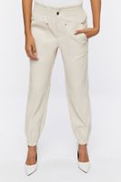 Women's Faux Leather Mid-Rise Joggers in Natural Large