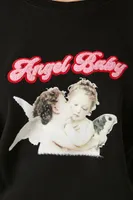 Women's Angel Baby Graphic Pullover in Black, 0X