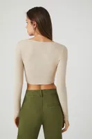 Women's Crisscross Ribbed Knit Crop Top Khaki