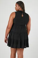 Women's Tiered Eyelet Mini Dress in Black, 3X
