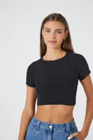 Women's Rib-Knit Cropped T-Shirt in Black, XL