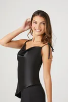 Women's Satin Tie-Strap Cowl Cami Black