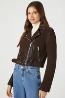 Women's Faux Leather Belted Moto Jacket