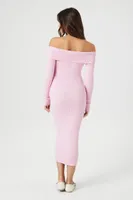 Women's Off-the-Shoulder Midi Sweater Dress in Pink Small