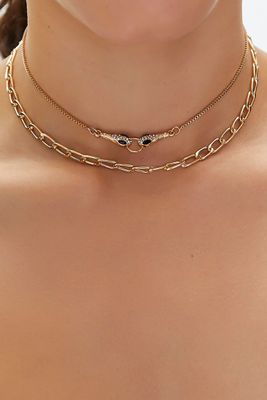 Women's Rhinestone Snake Choker Necklace Set in Gold