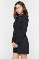 Women's Twill Mini Shirt Dress in Black, XS