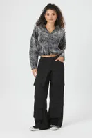 Women's Cropped Faux Shearling Half-Zip Pullover in Charcoal Large