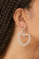Women's Faux Gem Heart Drop Earrings in Silver/Peach