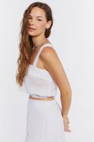 Women's Ruffled Crochet Crop Top in White, XL