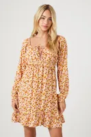 Women's Floral Print Mini Dress in Rust Large