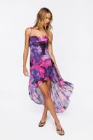 Women's Floral Print High-Low Dress in Pink Small