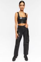 Women's Faux Leather Cargo Jeans Black,