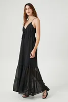 Women's Ruffle-Trim Cami Maxi Dress in Black, XS
