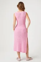 Women's Sleeveless Open-Knit Midi Dress Pink