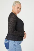 Women's Sheer Lace Top in Black, 1X