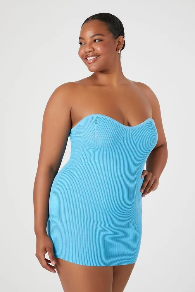 Women's Bodycon Tube Mini Dress in Sky Blue, 2X