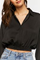 Women's Cropped Satin Shirt in Black, XS