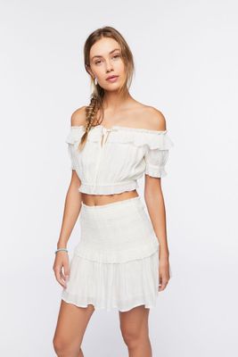 Women's Off-the-Shoulder Top & Mini Skirt Set in White Medium