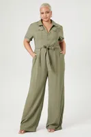 Women's Tie-Front Jumpsuit in Olive, 3X