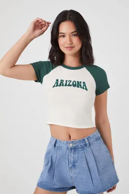 Women's Arizona Graphic Cropped Raglan T-Shirt in White Large