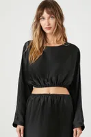 Women's Satin Crop Top & Maxi Skirt Set in Black Medium