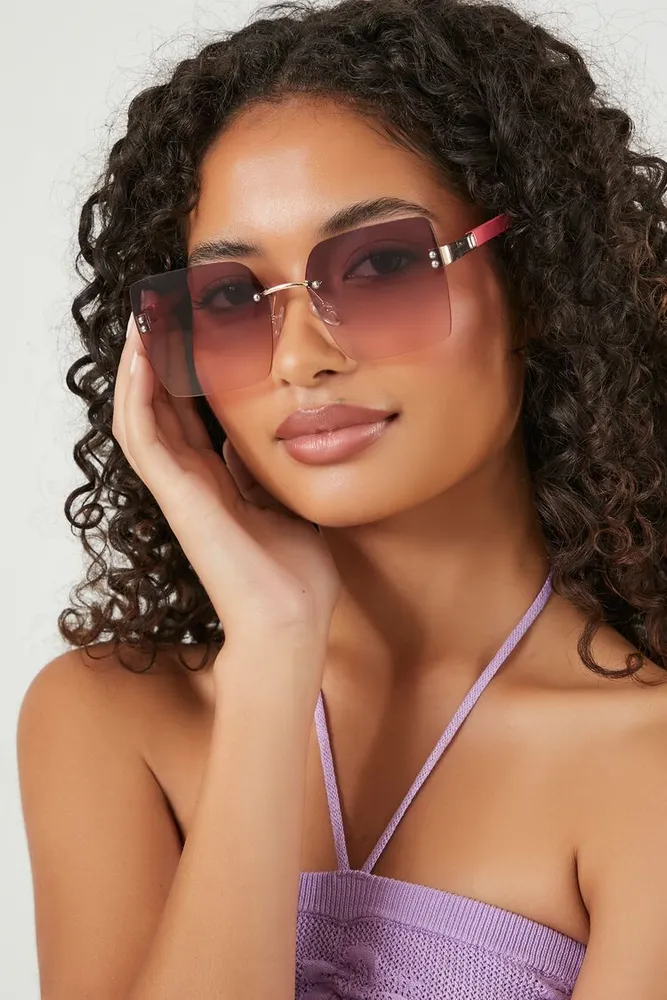 Gradient Rimless Sunglasses in Gold/Blush