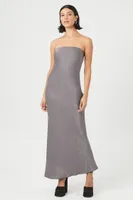 Women's Satin Strapless Maxi Dress in Charcoal Small