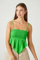 Women's Smocked Handkerchief Cropped Cami in Green Medium