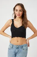 Women's Crochet Lace-Up Crop Top in Black Large