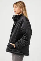 Women's Quilted Toggle Puffer Jacket in Black, XL