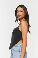 Women's Satin Cropped Handkerchief Cami in Black Small