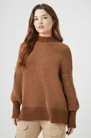 Women's Ribbed Mock Neck Sweater Brown