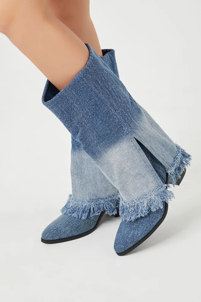 Women's Frayed Denim Overlay Boots , 6