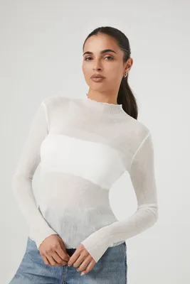 Women's Mock Neck Sweater-Knit Top in White, XL