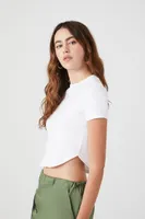 Women's Cropped Curved-Hem T-Shirt in White Medium