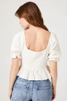 Women's Crinkled Puff-Sleeve Crop Top Vanilla